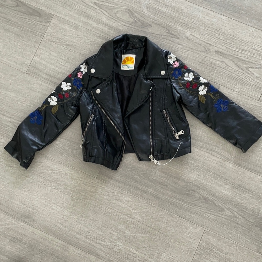 Embroidery Faux leather jacket toddler